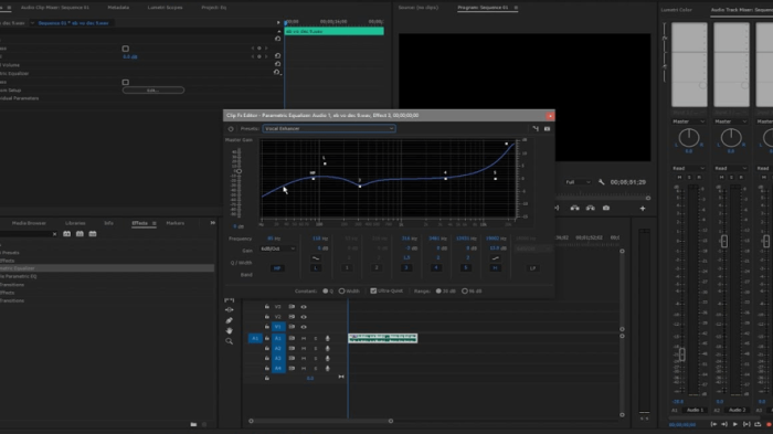 audio effects panel with EQ enabled