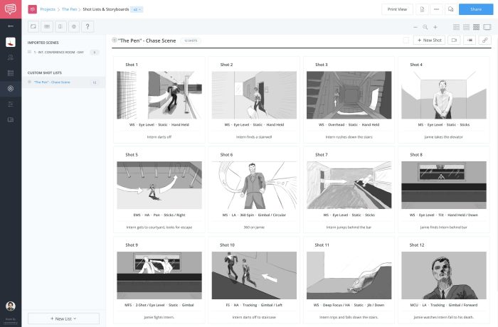 Storyboarding App user interface